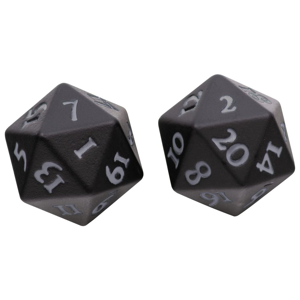 Ultra PRO - Vivid Heavy Metal Dice Set Black 2ct - Up Your Gaming 20 Sided Dice, Role Playing Games, Matte Finish