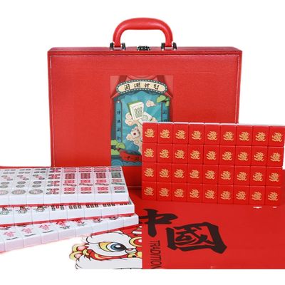 SHATONG Guochao Hand-Rubbed Mahjong Chinese Mahjong 40/42/44# 144 Melamine Tiles Festive Household Hand-Rubbed Mahjong Tiles with Carrying Travel Case for Chinese Style Game Play