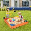 HONEY JOY Kids Wooden Sandbox, Outdoor Bottomless Sand Pit with 4 Built-in Corner Seating, Cedar Backyard Sand Boxes for Kids Outdoor, Gift for Boys Girls Age 3+ view 4