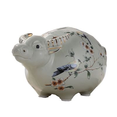 YKHB Coin Bank Piggy Bank Creative Coin Bank Wear-Resistant Money Bank for Adult Child Gift Large Capacity Ceramic Light Green Flower Cow Children's Adult Gifts (Color : Green)