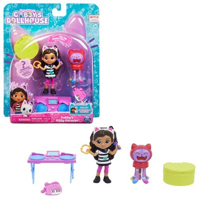 Gabby's Dollhouse 6062027-1 Gabbys Dollhouse, Kitty Karaoke Set mit 2 Spielzeugfiguren, 2 Zubehrteilen, berraschungsbox und Mbelstck, Kinderspielzeug