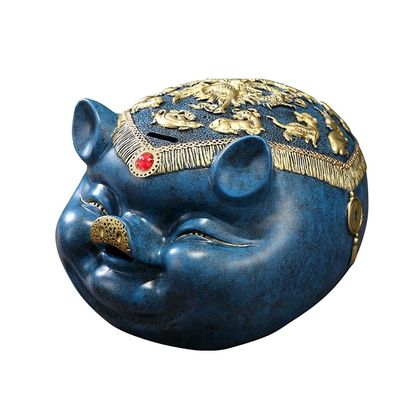YKHB Coin Bank Resin Cute Blue Pig Piggy Bank Creative Coin Bank Anti-Fall Money Bank Adult Children's Gift Home Decoration Large Capacity Children's Adult Gifts (Color : Blue)