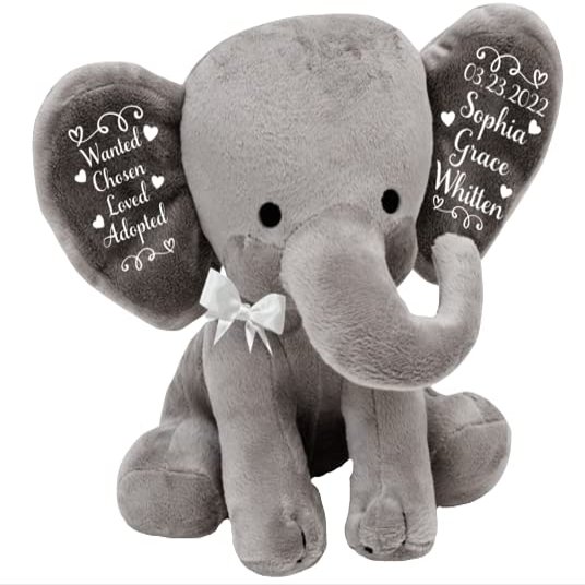 Adoption Gift - Wanted, Chosen, Loved, Adopted - Personalized- Adoption Celebration Plush Elephant Adoption Keepsake - Gotcha Gift