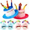 2 Plush Birthday Hats for Adults, 2 Sweet Cream Glasses, Party Novelty Decorations and Props - Happy Birthday Sunglasses, Fancy Hats view 1
