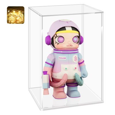 LANSCOERY Acrylic Display Case, Assemble Showcase Display Box for Collectibles, with Dustproof & Seamless Display Design, Compatible with Bearbrick 400% 8x8x12inch White Base