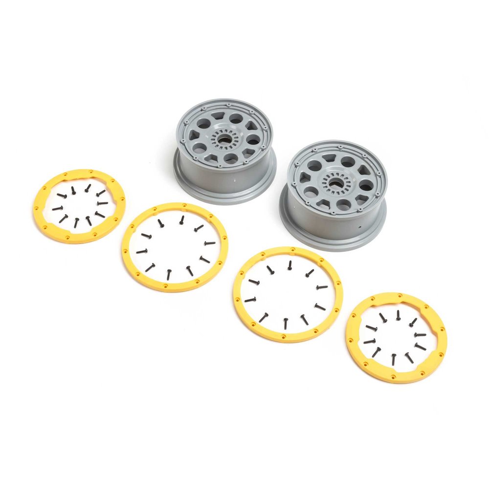 Losi Wheels Silver Yellow Beadlock 2 DBXL 2.0 LOS45036 RC Tire
