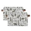 Forest Moose Bear Mountain Trees Wild Nature Retro Grey Style Rectangular Storage Basket Bin, Collapsible Storage Box with Leather Handles, Nursery Baskets Organizer for Kitchen, Kids Toy view 2