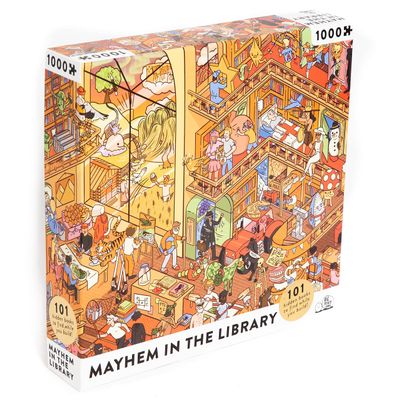 Big Potato Mayhem in The Library: Book Jigsaw Puzzle for Adults (1000 Pieces) Filled with 101 Riddles to Solve