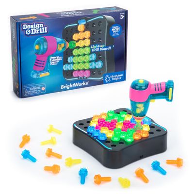 Educational Insights Design & Drill Brightworks - Light-Up Toddler Tool Set with Real Working Electric Toy Drill, Take Apart STEM Toys for 3+ Year Old Kids, Toddler Construction Toys