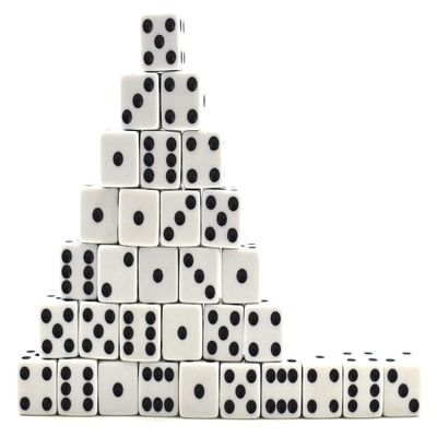 6 Sided Black and White Game Playing Dice 16mm Standard Size Acrylic (50)