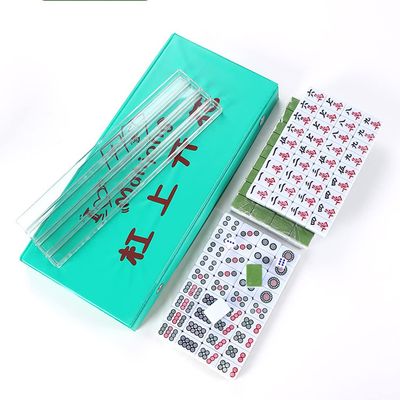 SHATONG Mini Chinese Mahjong Game Set with 144 Melamine Tiles,2 Dice,2 Spare Tiles,4 Ruler,Travel Set (Color: Green, Size:24mm)