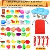 Intsinzi 46 PCS Montessori Wooden Lacing Beads Toys for Toddlers,Educational Stringing Animals Fruits Farm Threading Beads Preschool Learning Toys for Kids 3 4 5 6 Year Old Boys Girls view 2