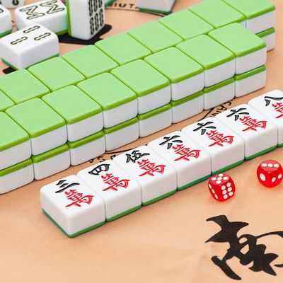 SHATONG Chinese Mahjong 144 Melamine Mahjong Tiles Board Game Game Set with Dice and Mat Portable Soft Bag Entertainment Best Gift for Chinese Style Game Play