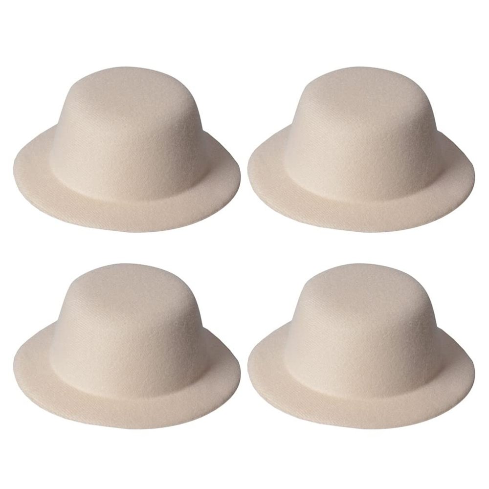 NUOBESTY 4pcs Mini Formal Hats Miniature Doll Hats Foam Top Hat Caps for DIY Crafts Hair Accessories Dollhouse Landscape Decorate Beige