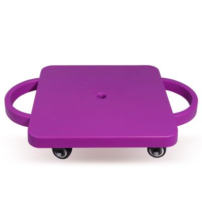 GSE Games & Sports Expert Purple Indoor Scooter Board with Safety Handles for Kids Ages 6-12, Plastic Floor Scooter Board with Rollers, Physical Education for Home, Homeschool Supplies