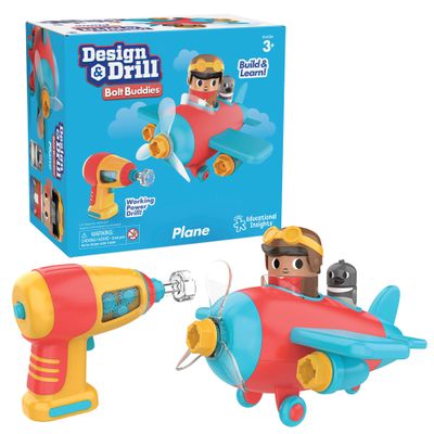 Educational Insights Design & Drill Bolt Buddies Plane - Construction Toys & Toddler Tools, Kids Tool Set with Real Electric Drill Toy, Take Apart STEM Set, Building Kits and Gifts for Ages 3+
