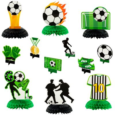 ANGOLIO Black White Soccer Ball Honeycomb Decorations - 12Pcs Football Theme 3D Party Centerpieces Double-sided Soccer Tablet Centerpieces for Men Women Sports Themed Celebrations Game Party Supplies