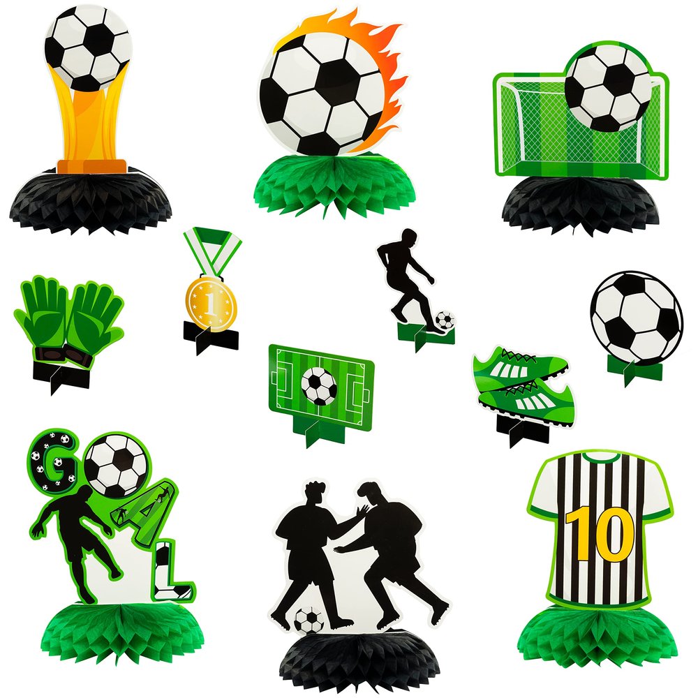ANGOLIO Black White Soccer Ball Honeycomb Decorations - 12Pcs Football Theme 3D Party Centerpieces Double-sided Soccer Tablet Centerpieces for Men Women Sports Themed Celebrations Game Party Supplies