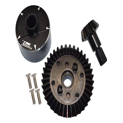GPM for Carbon Steel Ring Gear 37T & Pinion Gear 13T with Aluminum Diff Case for 1:10 Granite/Kraton 4S / Vorteks 3S / Senton V3 / 1:8 Vendetta 3S / Infraction V3-7Pcs Set (Black)