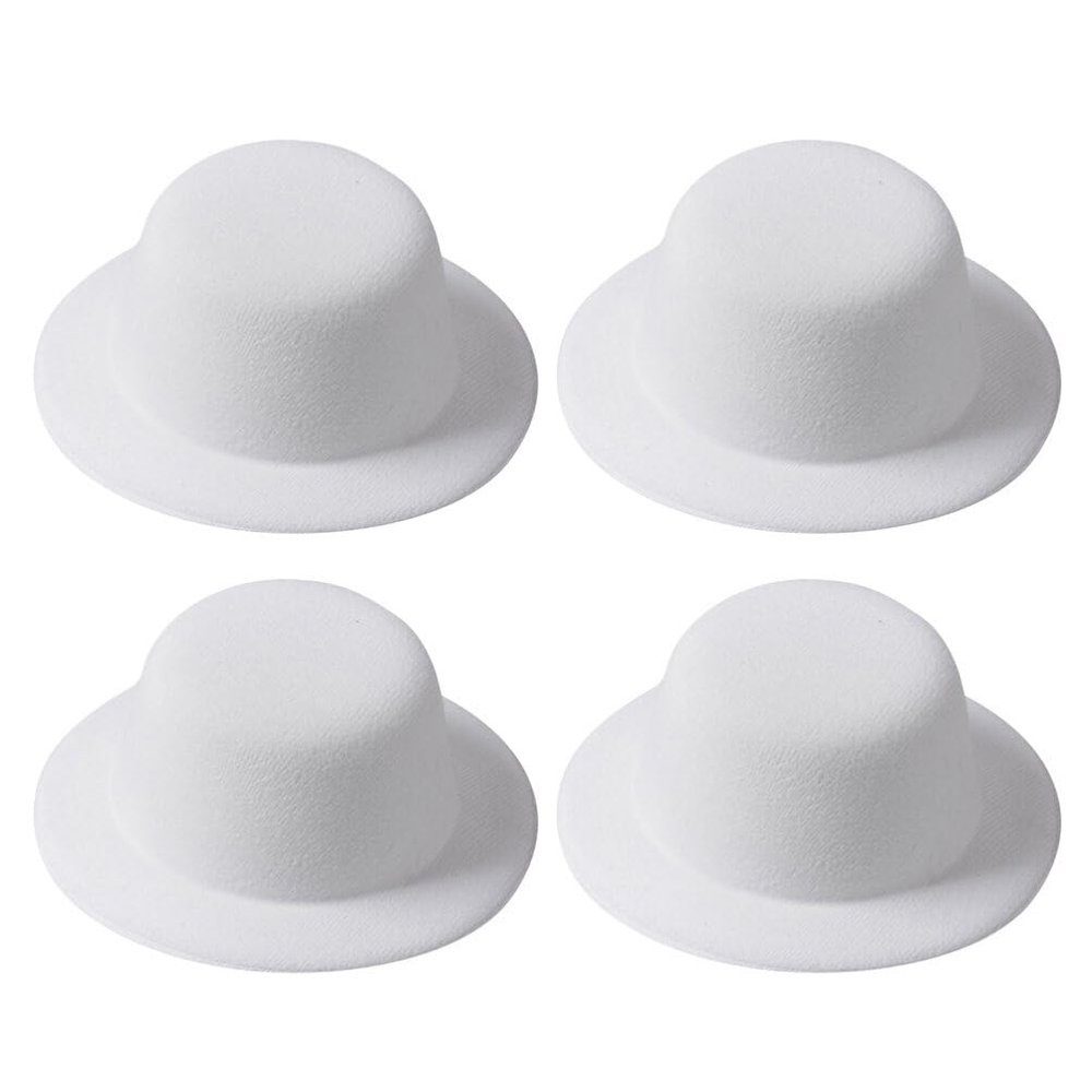 4Pcs Mini Formal Hats for DIY Crafts, Hair Accessories, Dollhouse Decor, Cake Toppers, and Micro Landscape Decoration - White