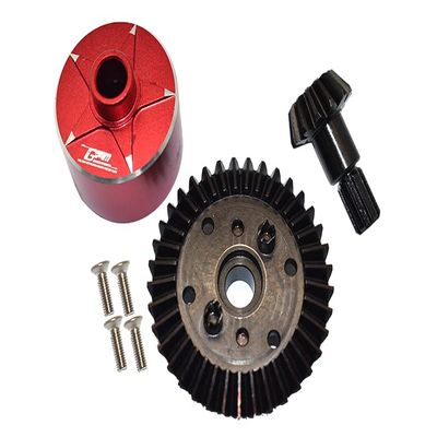 GPM for Carbon Steel Ring Gear 37T & Pinion Gear 13T with Aluminum Diff Case for 1:10 Granite/Kraton 4S / Vorteks 3S / Senton V3 / 1:8 Vendetta 3S / Infraction V3-7Pcs Set (red)