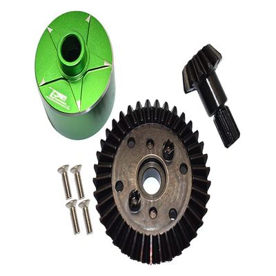 GPM for Carbon Steel Ring Gear 37T & Pinion Gear 13T with Aluminum Diff Case for 1:10 Granite/Kraton 4S / Vorteks 3S / Senton V3 / 1:8 Vendetta 3S / Infraction V3-7Pcs Set (Green)