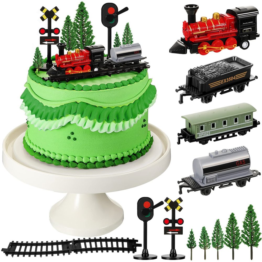 13 Pcs Train Cake Toppers Cute Train Party Cake Decorations Retro Railway Birthday Party Supplies Kit Railroad Traffic Lights Topper for Birthday
