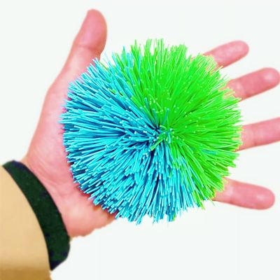 4.5Inch Large Rainbow Stringy Ball Silicone Bouncing Fluffy Jugging Ball,Monkey Stress Ball (Blue+Green)