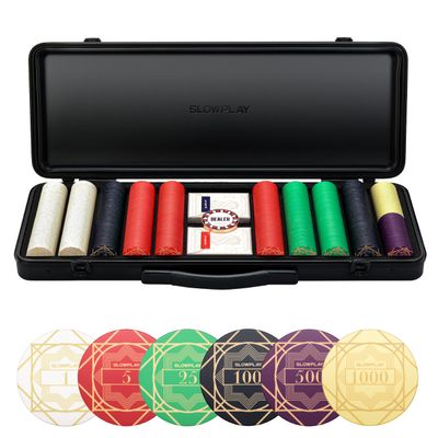 SLOWPLAY Nash Ceramic Poker Chips Set for Texas Hold'em, 500 PCS [with Numbered Values],43mm Poker Chips, 12g Each | Features a High-end Chip case with Extra Durable German Polycarbonate Shell