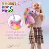 HollyHOME Unicorn Stick Horse Handcrafted Hobby Horse on a Stick with Wood Wheels Real Pony Neighing and Galloping Sounds Plush Unicorn Toy Purple 36 Inches(AA Batteries Required) view 2