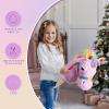 HollyHOME Unicorn Stick Horse Handcrafted Hobby Horse on a Stick with Wood Wheels Real Pony Neighing and Galloping Sounds Plush Unicorn Toy Purple 36 Inches(AA Batteries Required) view 4