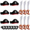 Legigo 18 Pcs Funny Pirate Party Set- Include 6 Pirate Hats, 6 Eye Patches, 6 Inflatable Swords for Pirate Party Cosplay Caribbean Dress Accessories view 1