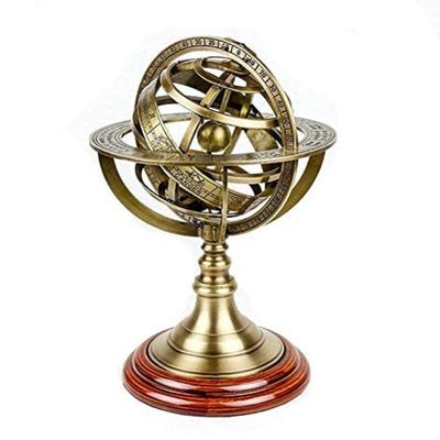 Antique Style Brass Armillary Sphere Astrolabe Nautical Marine Tabletop Globe ~ Armillary Sphere Globe Spherical Astrolabe Compass Brass Sphere Globe Wooden Display By SIAN