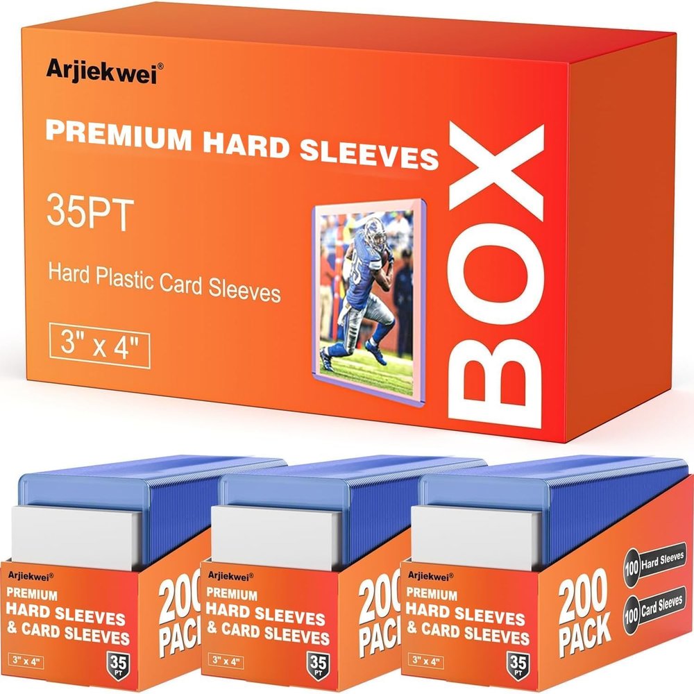 3"X 4" Card Sleeves Hard Plastic, Arjiekwei Baseball Cards Protectors Plastic, Premium Card Sleeve Holder for Trading Sports Baseball Football Game Cards (100 Hard Sleeves)