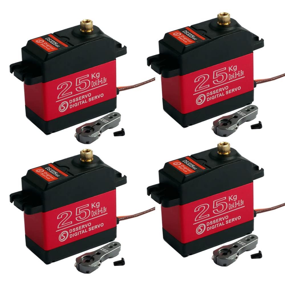 4Pcs DSSERVO DS3225MG 25KG Waterproof Metal Gear Digital Servo,180 Degree High Torque RC Servo with 25T Servo Arm for 1/8 1/10 1/12 Scale RC Crawler Airplane
