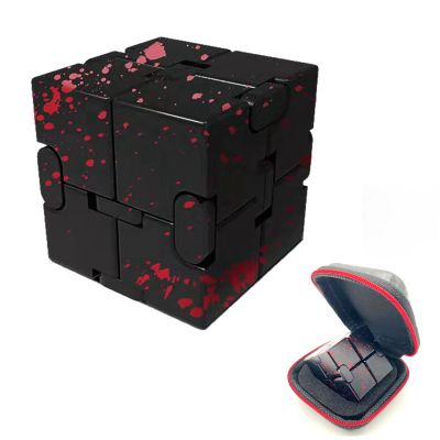 FUFUYOU Metal Fidget Toys Infinity Cube for Men Anxiety Stress Relief Aluminum Alloy Material (Black & RED)