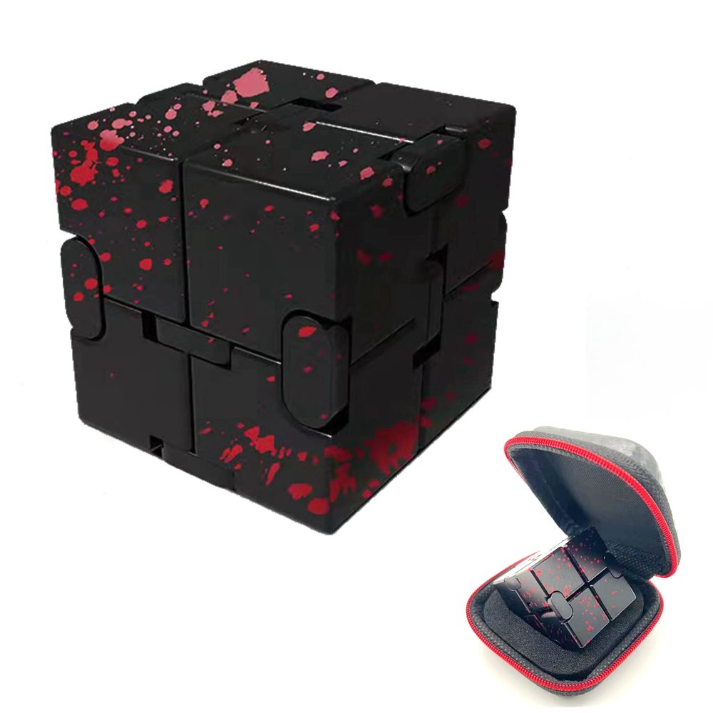 FUFUYOU Metal Fidget Toys Infinity Cube for Men Anxiety Stress Relief Aluminum Alloy Material (Black & RED)