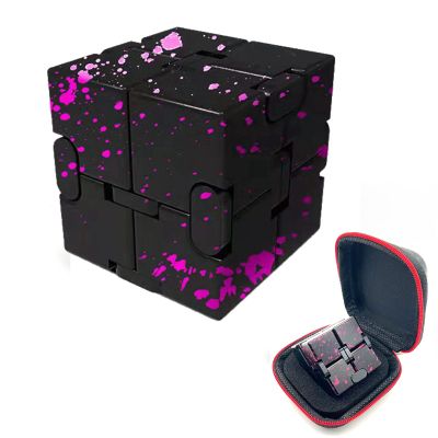 FUFUYOU Metal Fidget Infinity Cube Toys for Men Gadgets Anxiety Stress Relief Aluminum Alloy Material (Black & Pink)