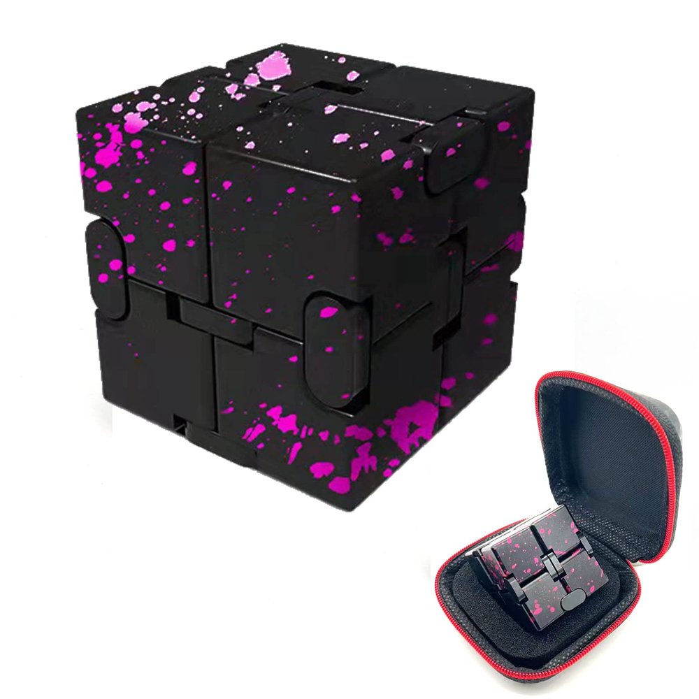 FUFUYOU Metal Fidget Infinity Cube Toys for Men Gadgets Anxiety Stress Relief Aluminum Alloy Material (Black & Pink)