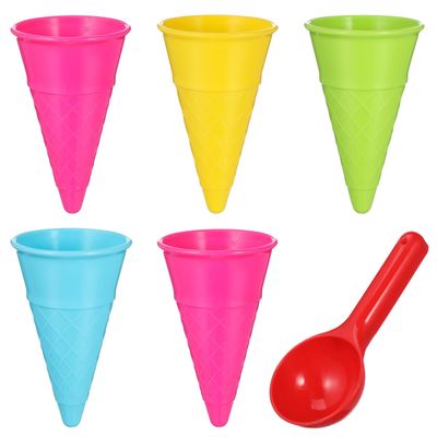Toyvian Ice Cream Cone Scoop Set for Kids 6Pcs Plastic Beach Toys Sand Ice Cream Cones and Scoop Outdoor Play Easy Grip Kids Beach Toy for Motor Skill Development
