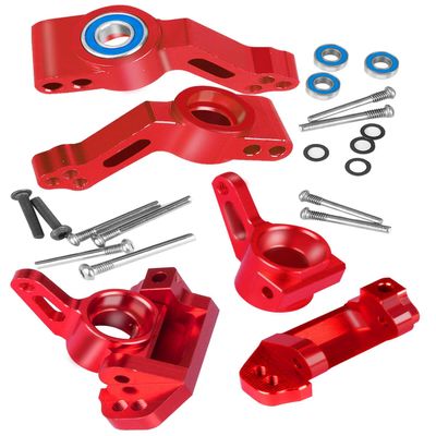 Aluminum Front Caster Block,Steering Blocks and Rear Stub Axle Carriers kit Upgrades Parts for 1/10 Slash 2WD/Stampede 2WD/Rustler 2WD,ARRCat Hop Ups Upgrades Parts,Replace 3632 3736 3752,Red