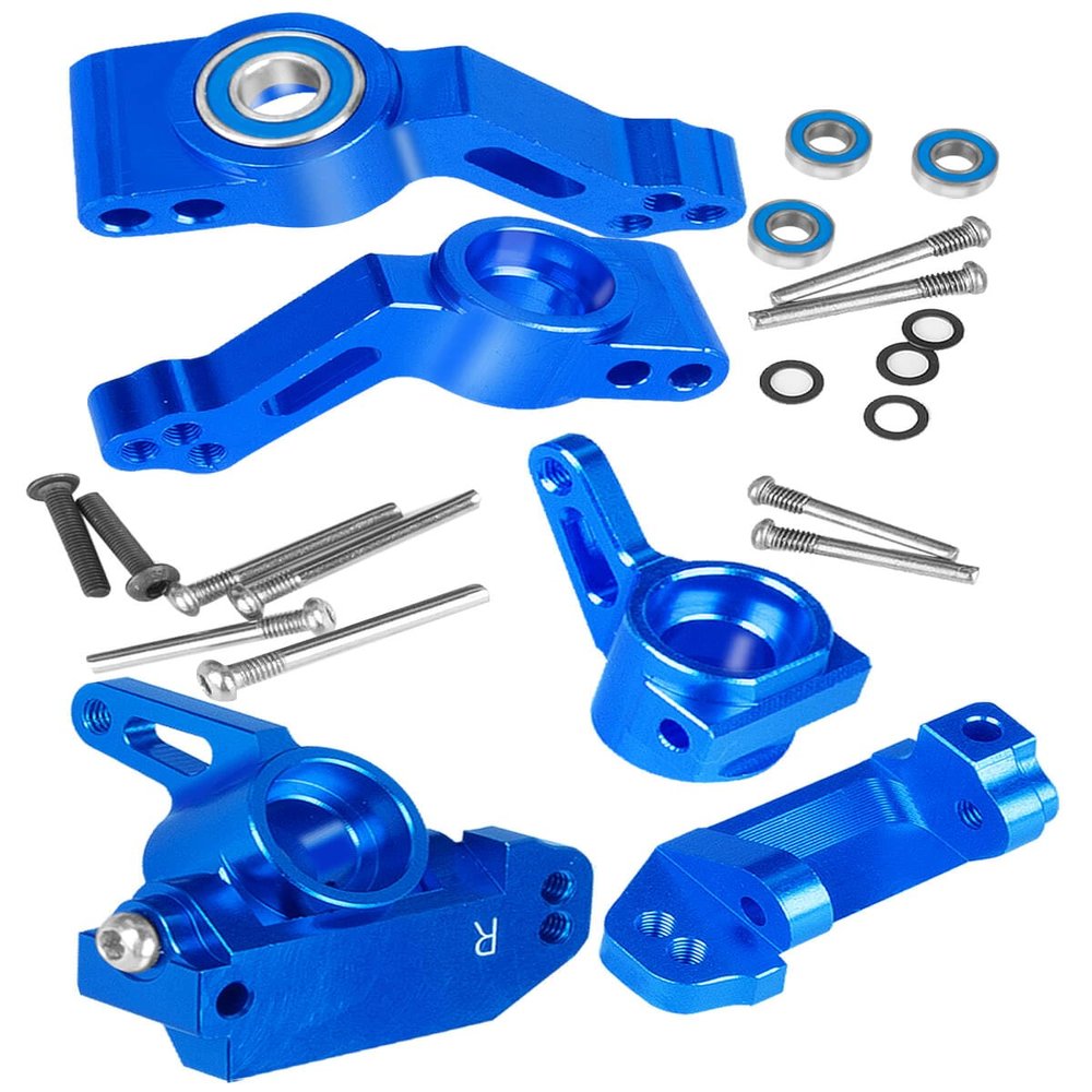 Aluminum Front Caster Block,Steering Blocks and Rear Stub Axle Carriers kit Upgrades Parts for 1/10 Slash 2WD/Stampede 2WD/Rustler 2WD,ARRCat Hop Ups Upgrades Parts,Replace 3632 3736 3752,Blue