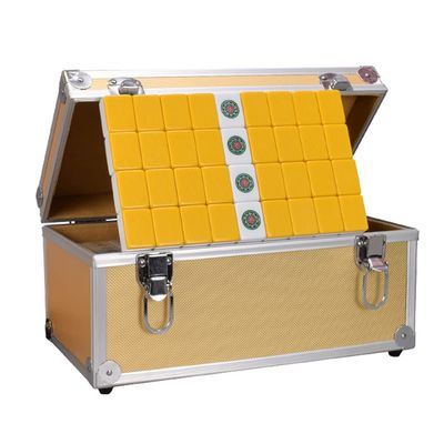 SHATONG Mahjong 136 Melamine Tiles Chinese Mahjong Game Set with Aluminum Box Board Games Complete Majong Game Sets Beautiful Gift Suitable for Collection(Color:Yellow)