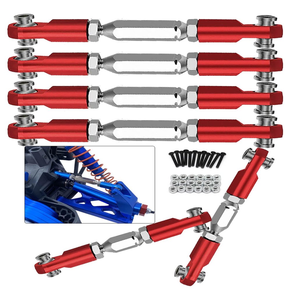 RC Upgrades Part for 1/10 Granite 4X4 Mega550, 1/10 Senton 4X4 Mega550 RC Car,6 Pieces Aluminum Adjustable Turnbuckles Camber Links Toe Link,Hop-Up Part #AR330446 AR330515,Red