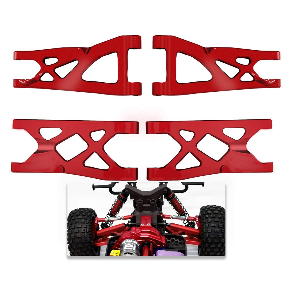Aluminum Front Rear Suspension A-Arms Upgrades for 1/10 Granite Senton Vorteks 3s Blx Mega 550 4x4,ARRCat 4-Pack Alloy A-Arms Hop Ups Upgrade Parts,Red,Replace Part# AR330443 AR3305162
