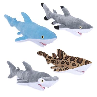 13 Stuffed Sharks, Black Tip Shark, Blue Shark, Hammerhead Shark & Leopard Shark, Set of 4 Stuffed Animals for Pretend Play, Plush Material, Ideal as Gifts for Kids and Toddlers