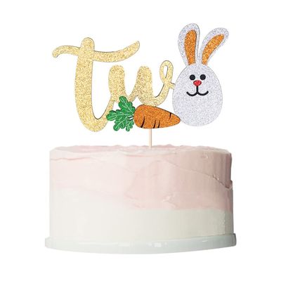 Bekaterea Two Cake Topper,Easter Bunny Cake Topper2nd Birthday Cake Decor,Boys and Girls 2nd Birthday Party Decorations supplies