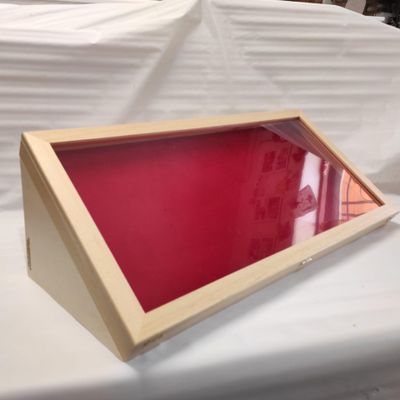 Teca Wooden Display Stand Natural interior in velvet (red in photo)