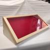 Teca Wooden Display Stand Natural interior in velvet (red in photo) view 1