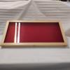 Teca Wooden Display Stand Natural interior in velvet (red in photo) view 2